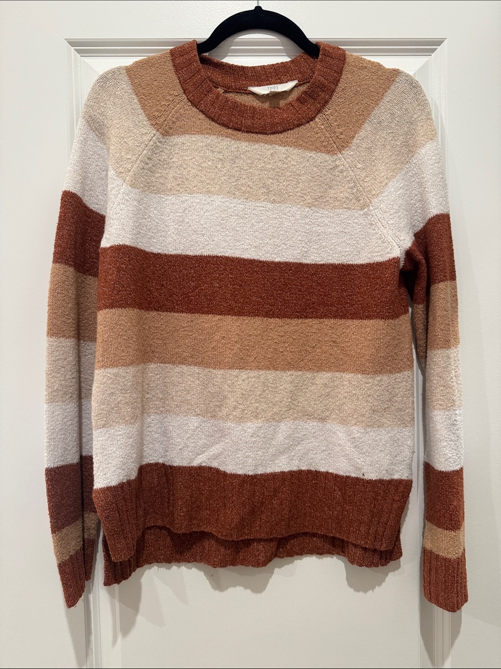 Time and Tru Striped Crewneck Sweater in Rust, Cream & Tan